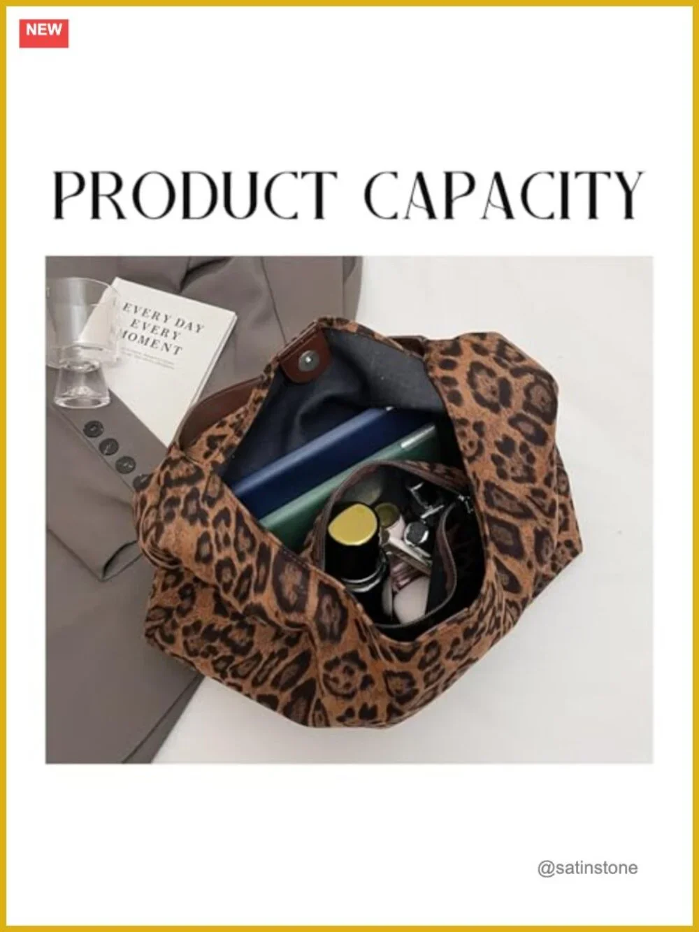 Faux Suede Leopard Print Hobo Tote Bag with Matching Purse, Large Capacity